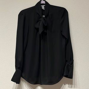 H&M Black Tie Neck Blouse, Size 12, gentle used